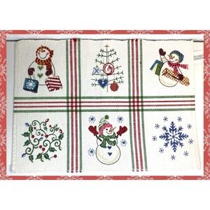 Dillards Trimmings  Woven Snowman Plaid Christmas Holiday Placemats‎ Set of 8